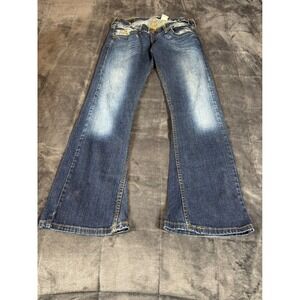 Levis 504 Slouch Flare Jeans Womens 11M Blue Low Rise Medium Wash Whiskered